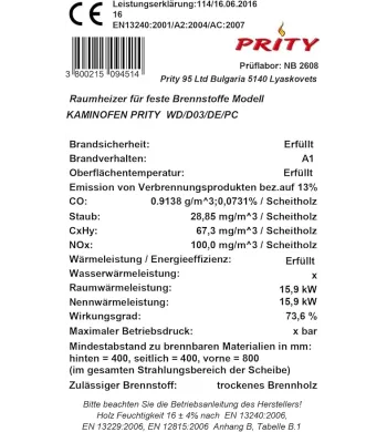 Prity Holzofen, 15 kW, Edelstahl, Schwarz