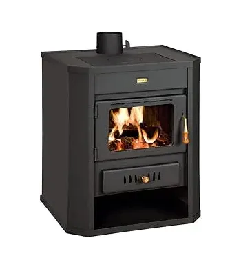 Prity Poêle à bois, 15 kW, en acier inoxydable, noir