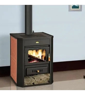 Prity Poêle à bois, 15 kW, en acier inoxydable, noir